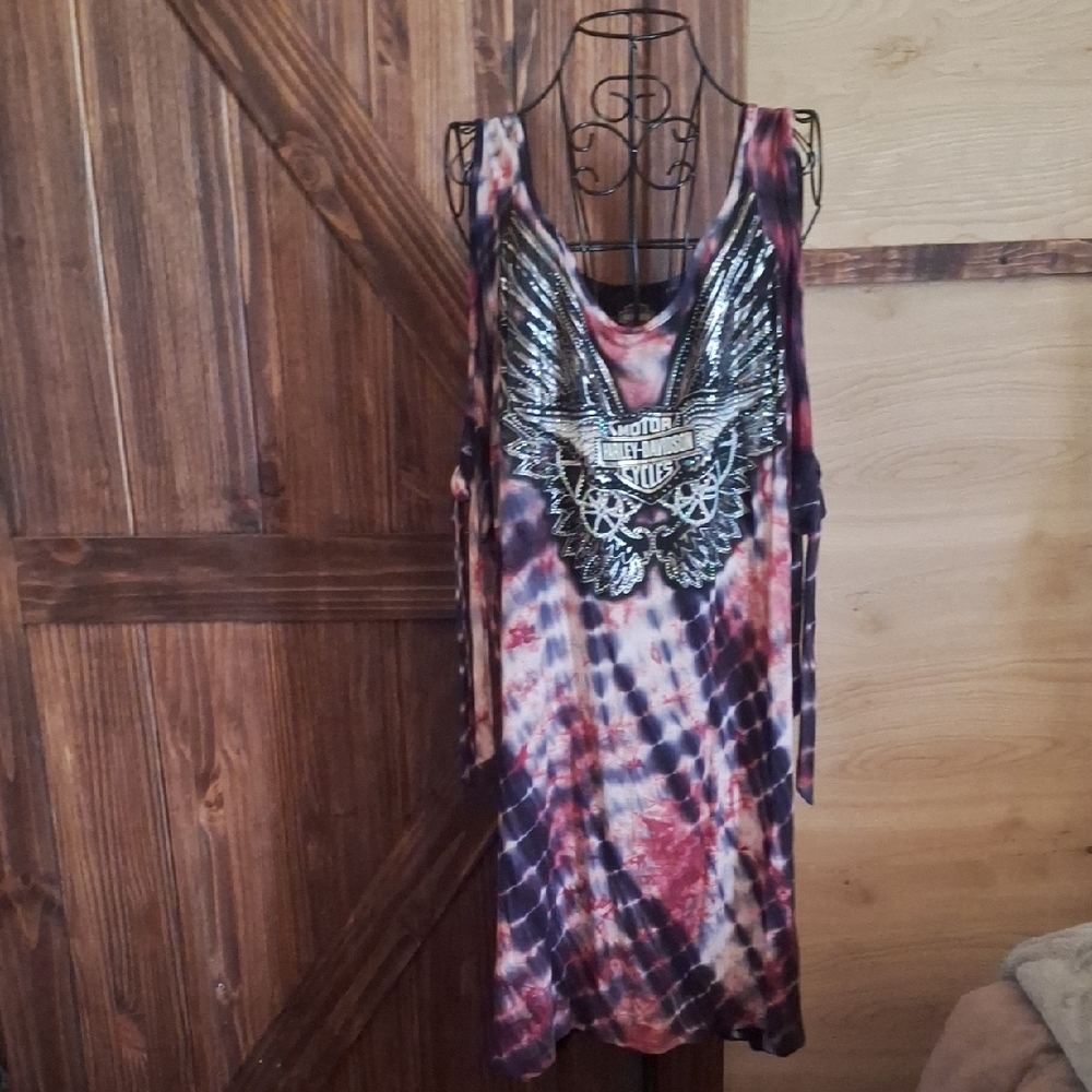 Harley Davidson Tie-Dye Dress with Wing Design